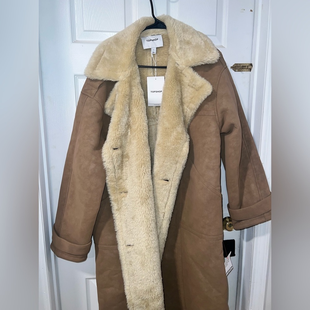 Topshop Brown Teddy Jacket with Cream Lining
